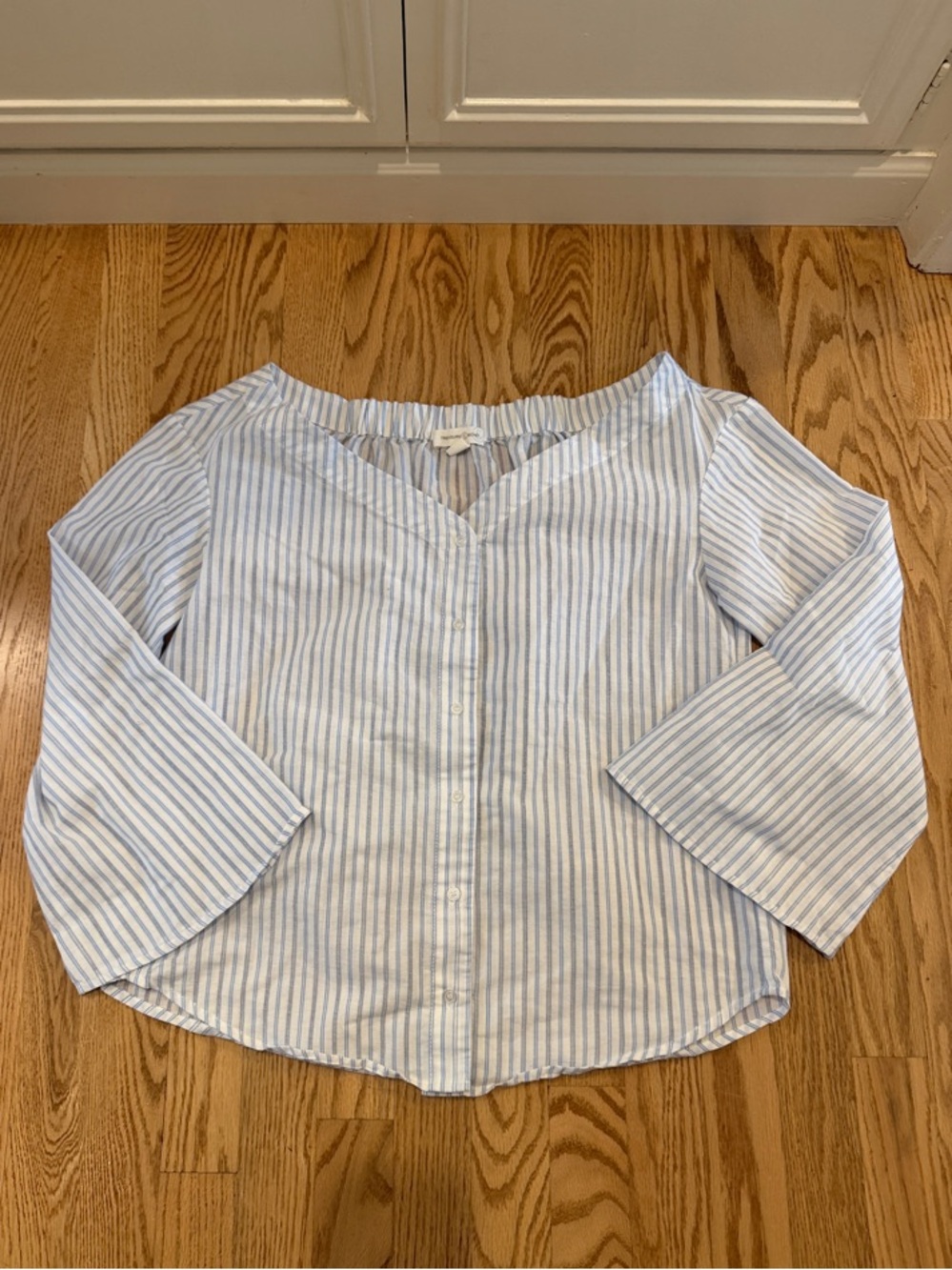 Treasure & Bond Blue and White Striped Button-Front Blouse
